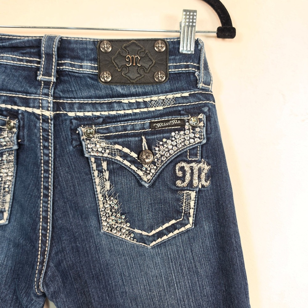 Miss Me Jeans Women's 25 Easy Boot Cut Low Rise Dark Wash Embellished Flare - Picture 8 of 16
